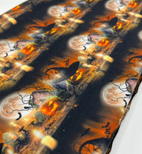 Halloween Pumpkin Candle Print Spun Poly Stretch Fabric - T9 Fabrics