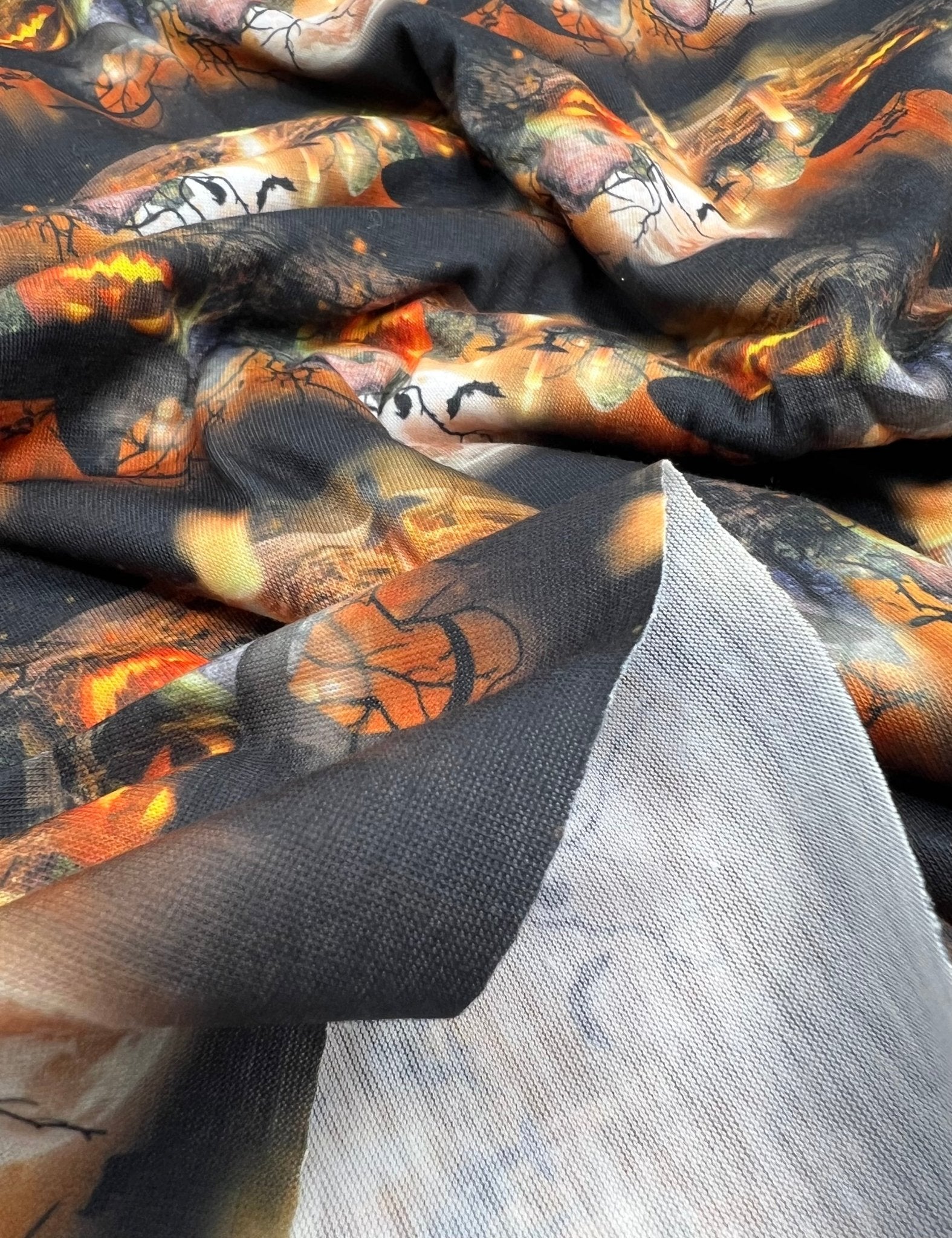 Halloween Pumpkin Candle Print Spun Poly Stretch Fabric - T9 Fabrics