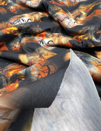 Halloween Pumpkin Candle Print Spun Poly Stretch Fabric - T9 Fabrics