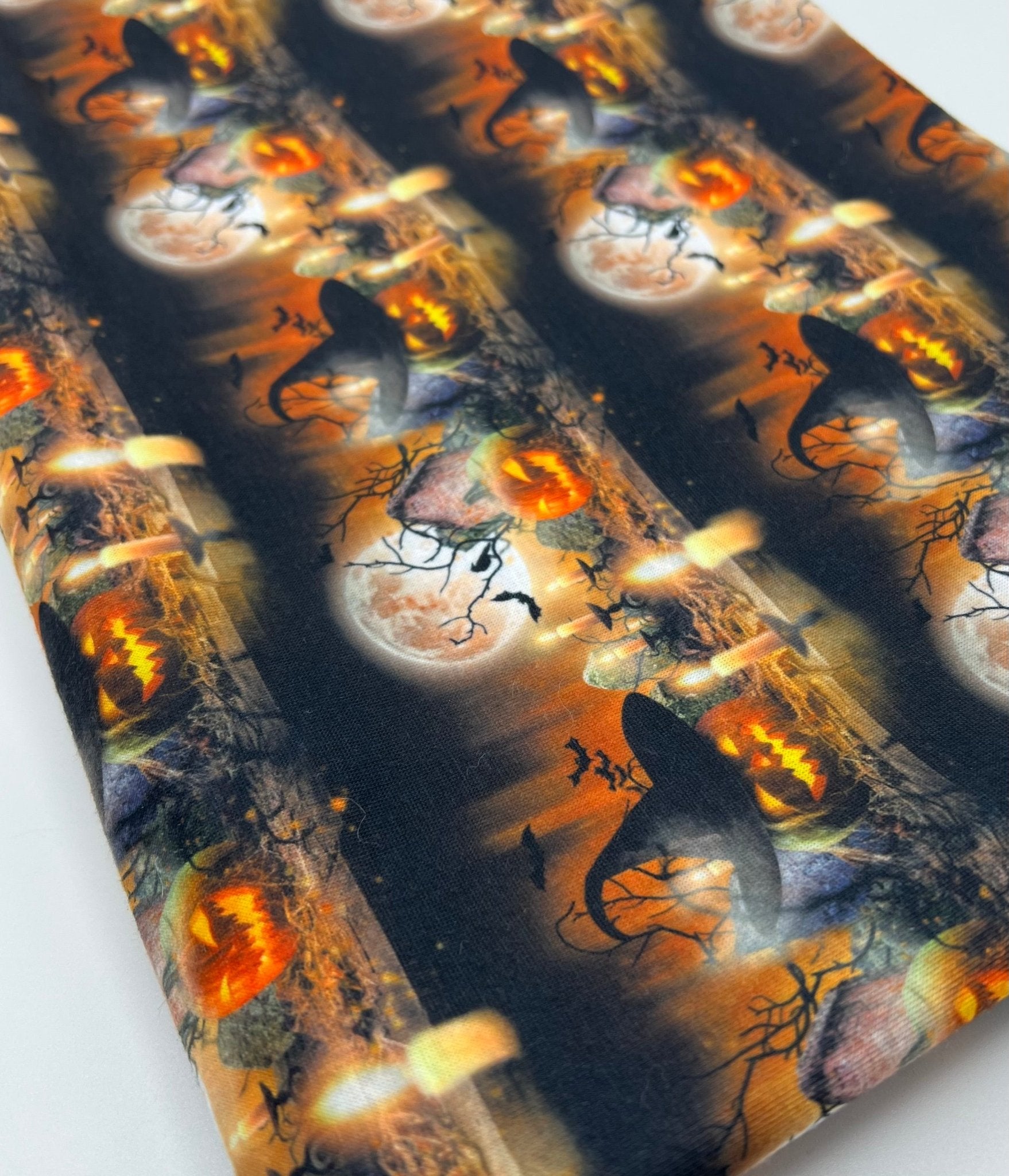 Halloween Pumpkin Candle Print Spun Poly Stretch Fabric - T9 Fabrics