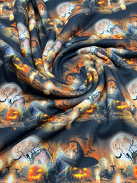Halloween Pumpkin Candle Print Spun Poly Stretch Fabric - T9 Fabrics