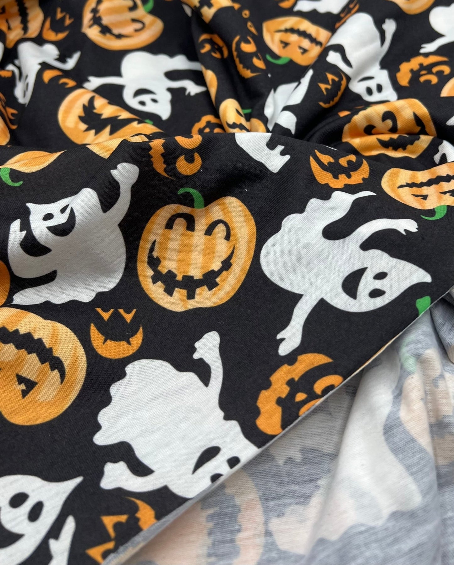 Halloween Pumpkin Ghost Print Spun Poly Stretch Fabric - T9 Fabrics