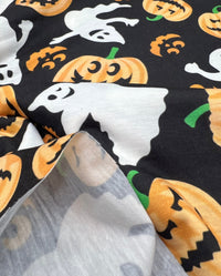Halloween Pumpkin Ghost Print Spun Poly Stretch Fabric - T9 Fabrics