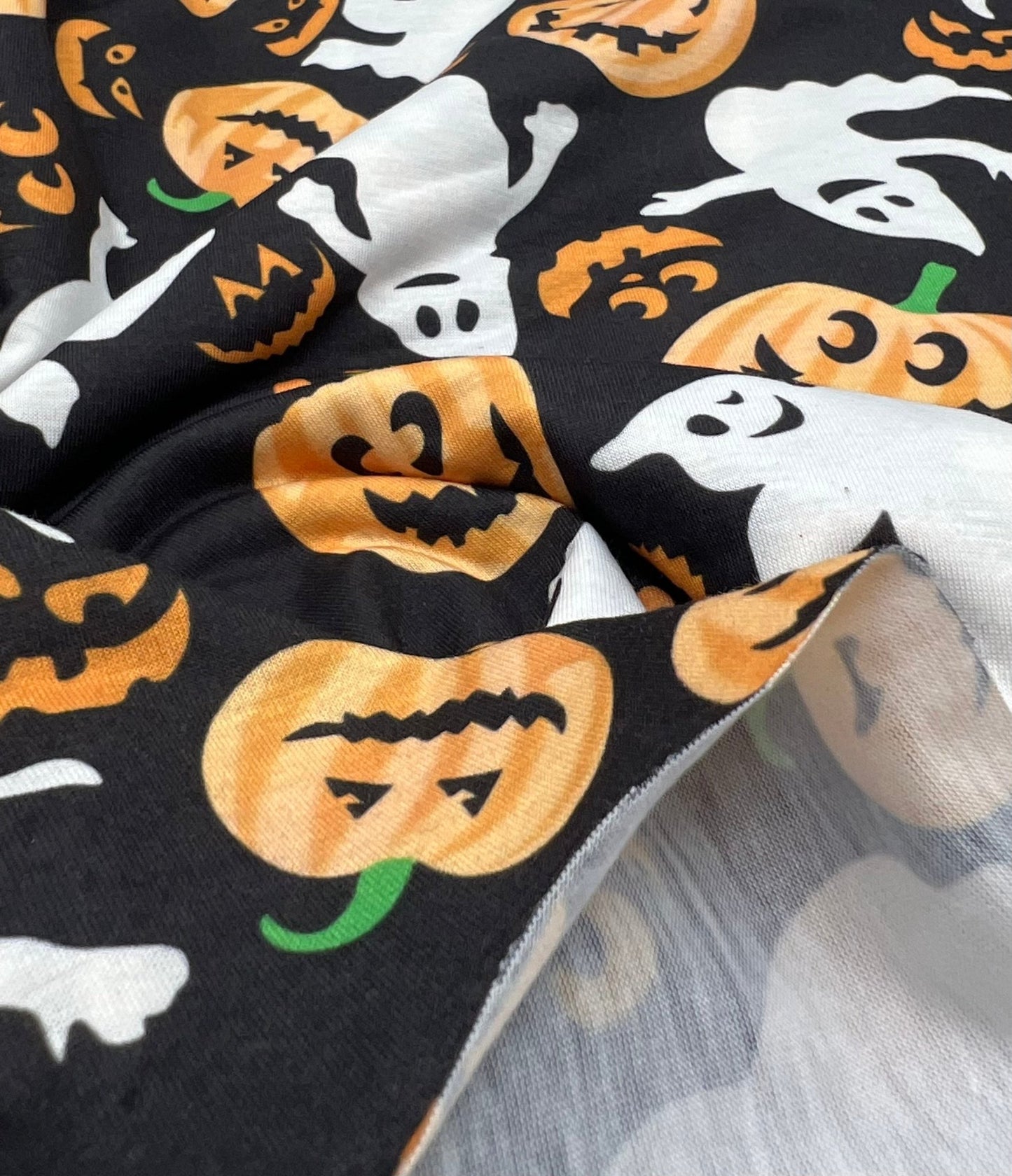 Halloween Pumpkin Ghost Print Spun Poly Stretch Fabric - T9 Fabrics