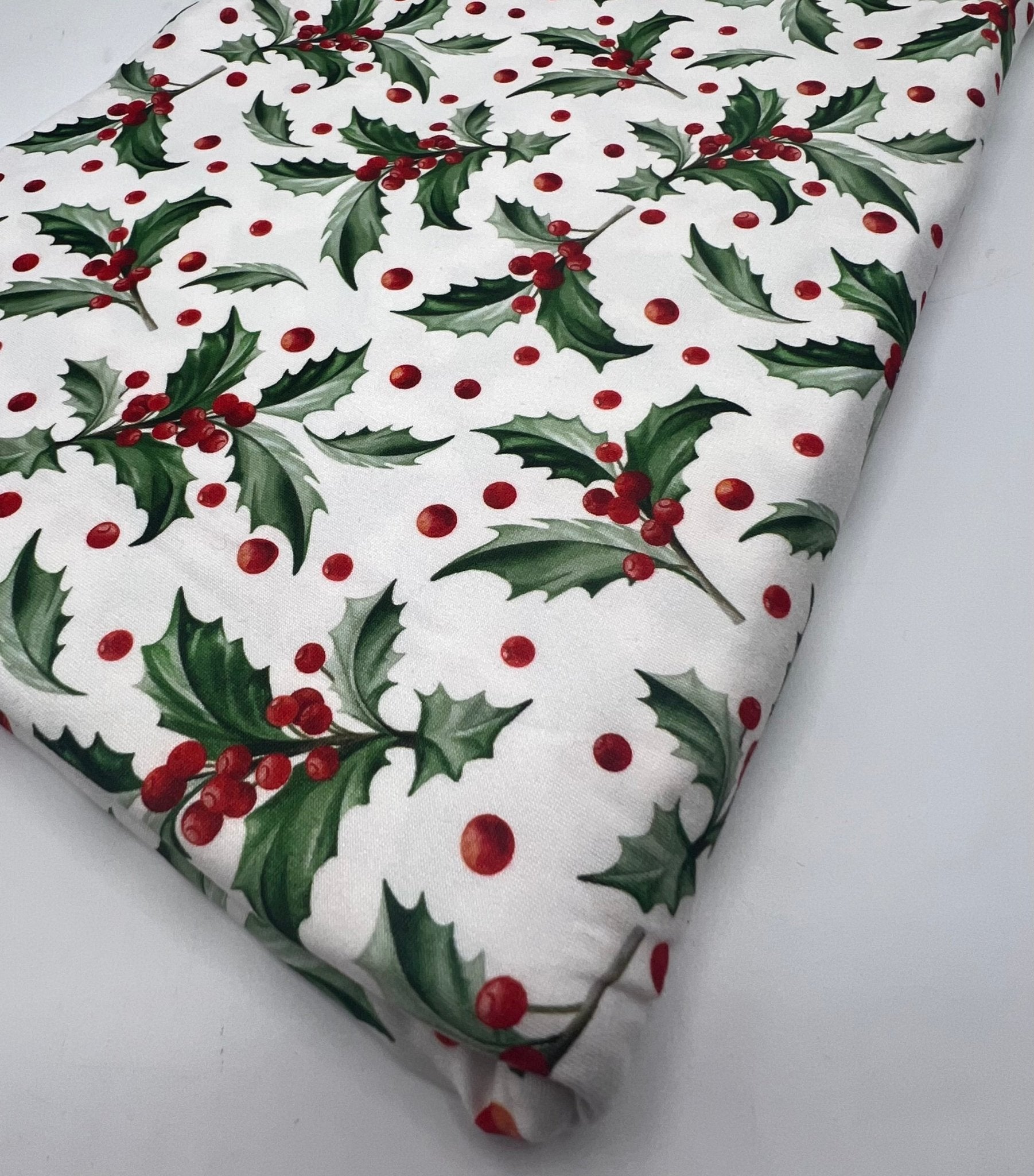 Holly Leaves Print Super Soft Spun Poly Stretch Fabric - T9 Fabrics