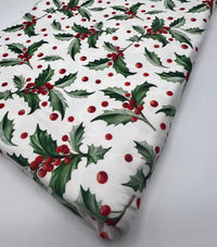 Holly Leaves Print Super Soft Spun Poly Stretch Fabric - T9 Fabrics