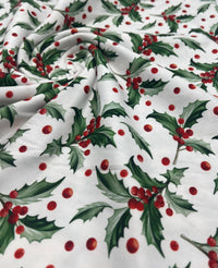 Holly Leaves Print Super Soft Spun Poly Stretch Fabric - T9 Fabrics