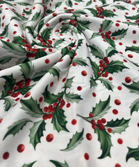 Holly Leaves Print Super Soft Spun Poly Stretch Fabric - T9 Fabrics