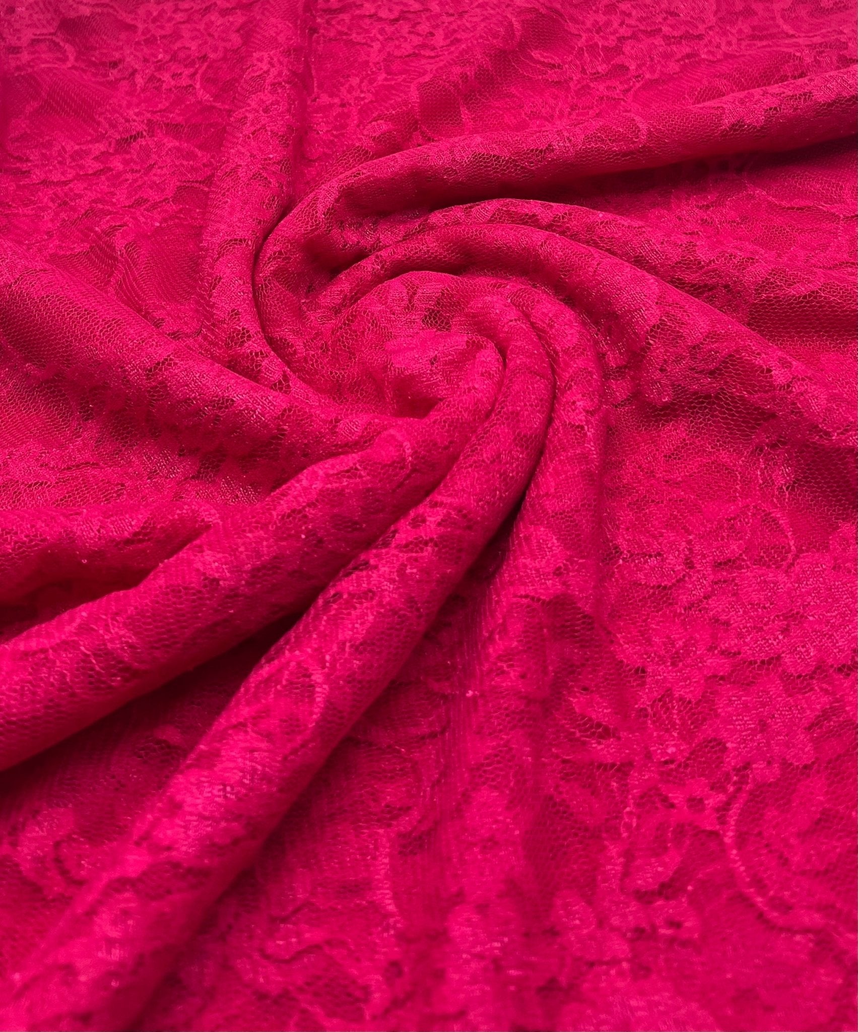 Hot Pink Cerise Floral Lace Fabric Stretch - T9 Fabrics