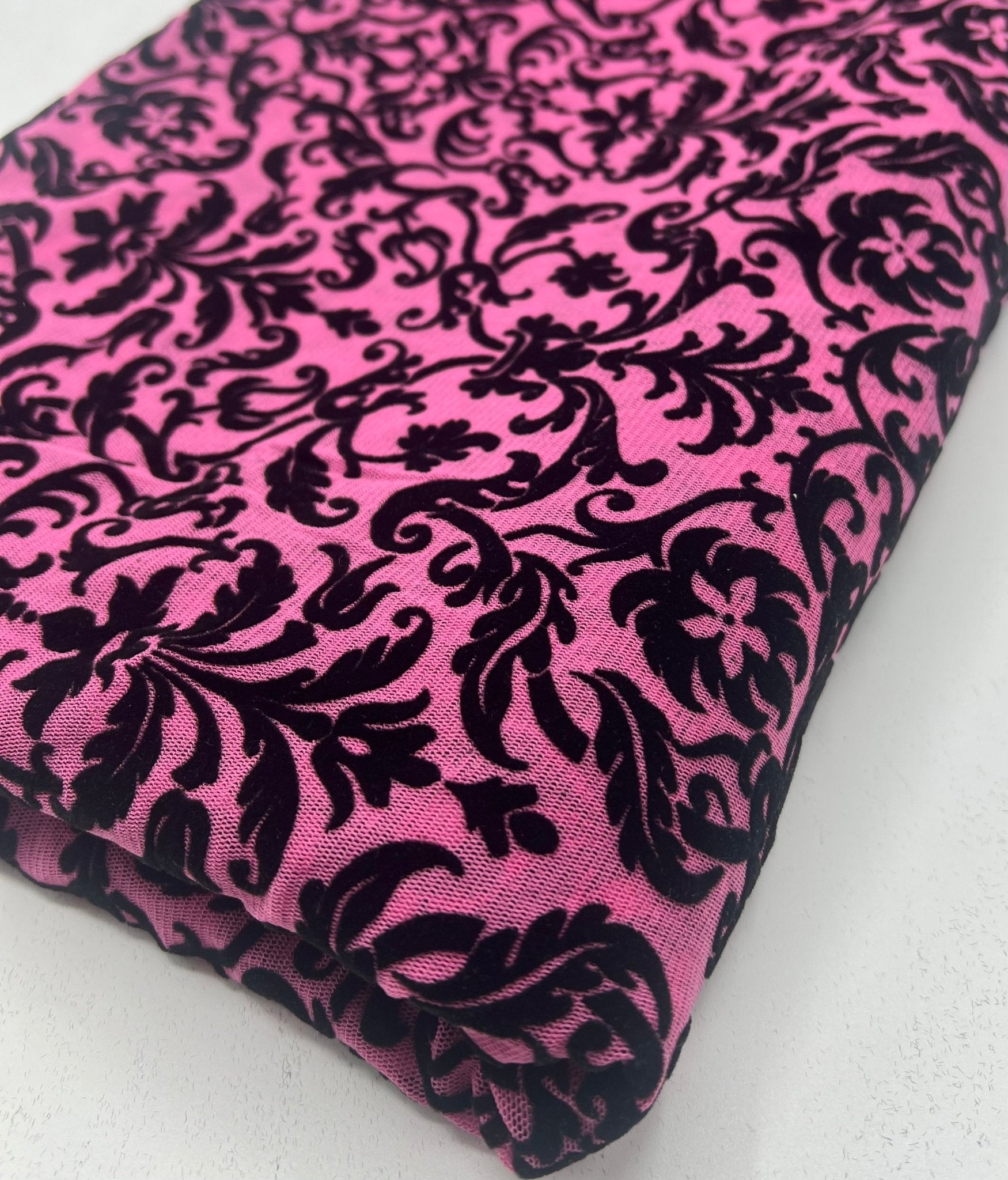 Hot Pink Embossed Flocked Mesh Fabric 2 Way Stretch - T9 Fabrics