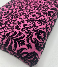 Hot Pink Embossed Flocked Mesh Fabric 2 Way Stretch - T9 Fabrics