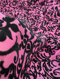 Hot Pink Embossed Flocked Mesh Fabric 2 Way Stretch - T9 Fabrics