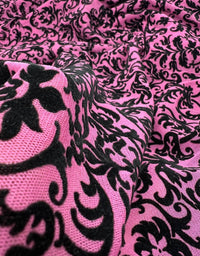 Hot Pink Embossed Flocked Mesh Fabric 2 Way Stretch - T9 Fabrics