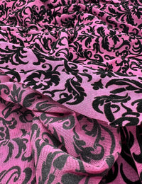 Hot Pink Embossed Flocked Mesh Fabric 2 Way Stretch - T9 Fabrics