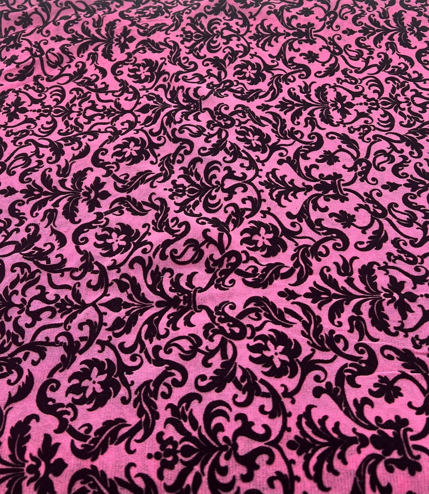 Hot Pink Embossed Flocked Mesh Fabric 2 Way Stretch - T9 Fabrics