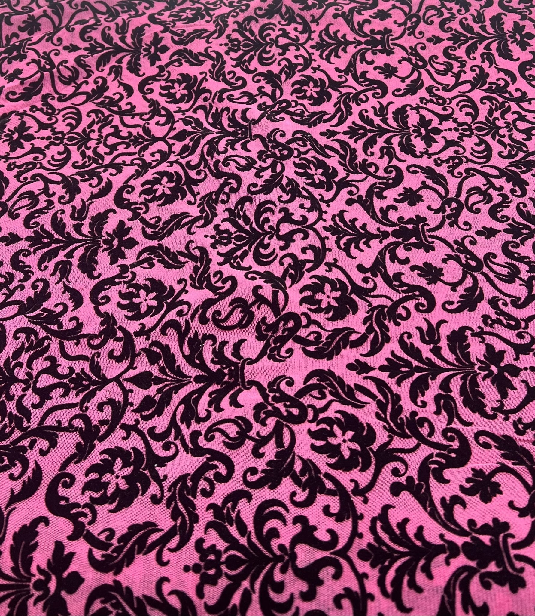 Hot Pink Embossed Flocked Mesh Fabric 2 Way Stretch - T9 Fabrics