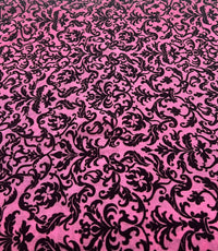 Hot Pink Embossed Flocked Mesh Fabric 2 Way Stretch - T9 Fabrics