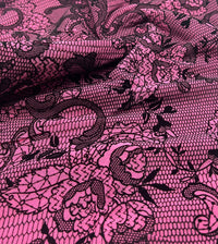 Hot Pink Floral Embossed Flocked Mesh Fabric 2 Way Stretch - T9 Fabrics