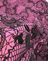 Hot Pink Floral Embossed Flocked Mesh Fabric 2 Way Stretch - T9 Fabrics