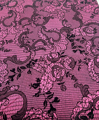 Hot Pink Floral Embossed Flocked Mesh Fabric 2 Way Stretch - T9 Fabrics
