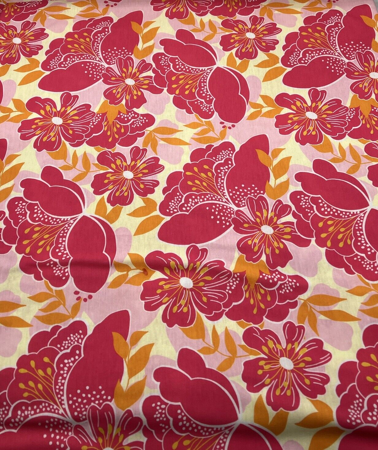 Hot Pink Floral Print Spun Poly Stretch Fabric - T9 Fabrics