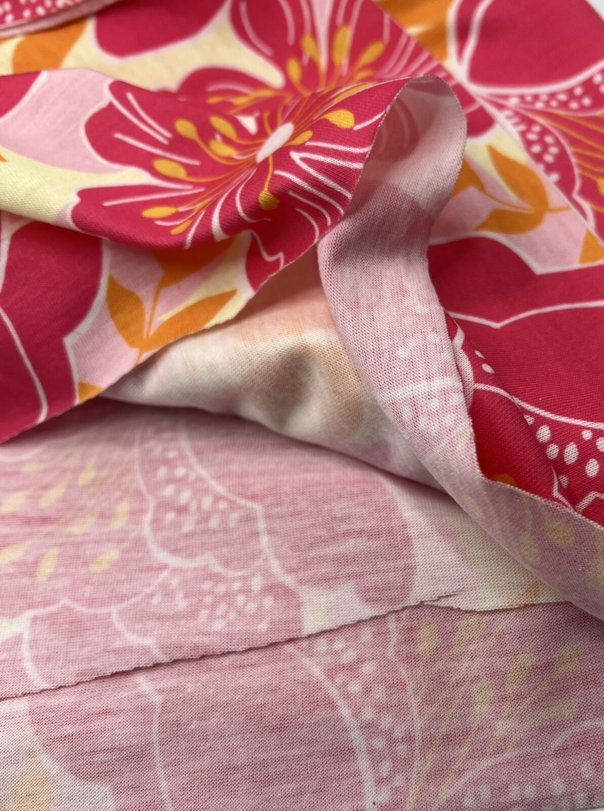 Hot Pink Floral Print Spun Poly Stretch Fabric - T9 Fabrics