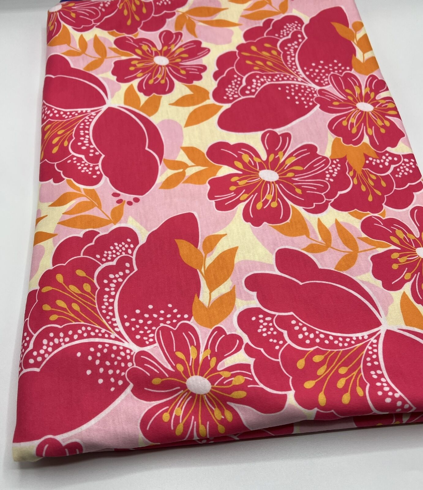 Hot Pink Floral Print Spun Poly Stretch Fabric - T9 Fabrics