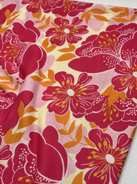 Hot Pink Floral Print Spun Poly Stretch Fabric - T9 Fabrics