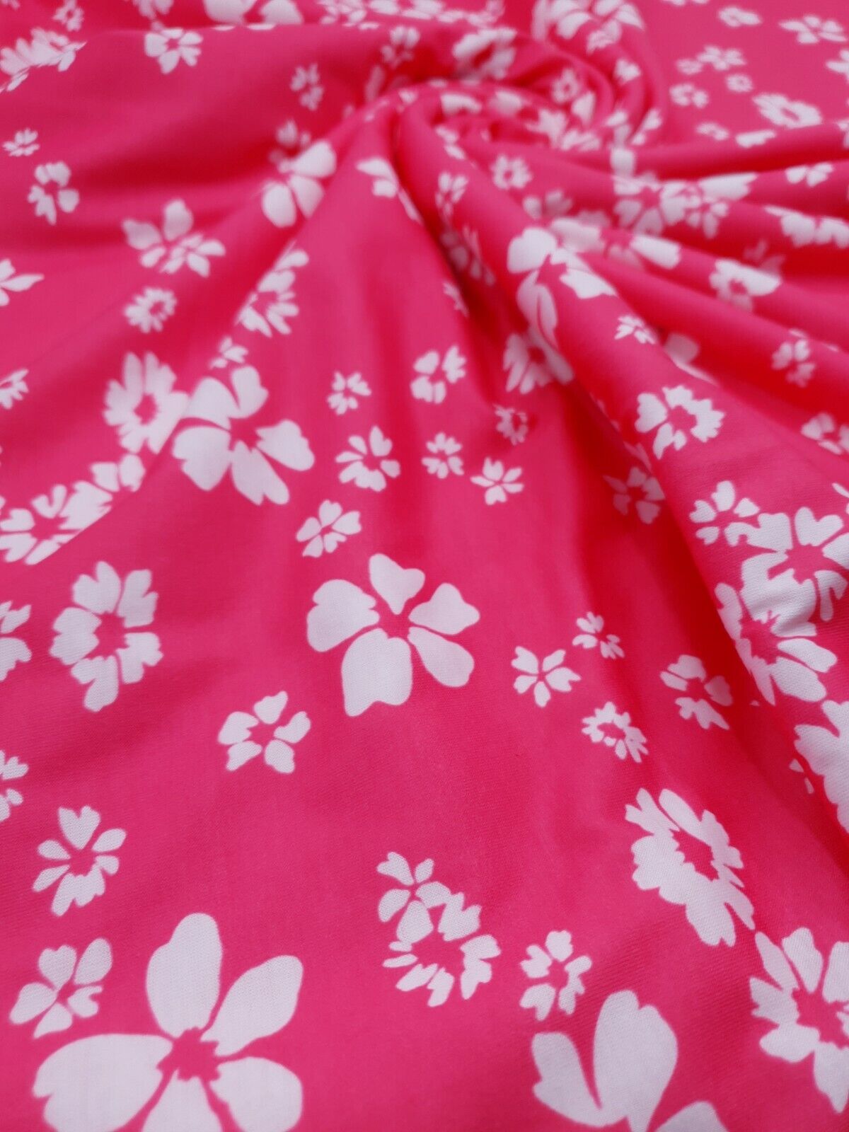 Hot Pink Floral Printed spun poly Elastane Fabric - T9 Fabrics