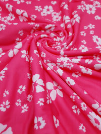 Hot Pink Floral Printed spun poly Elastane Fabric - T9 Fabrics