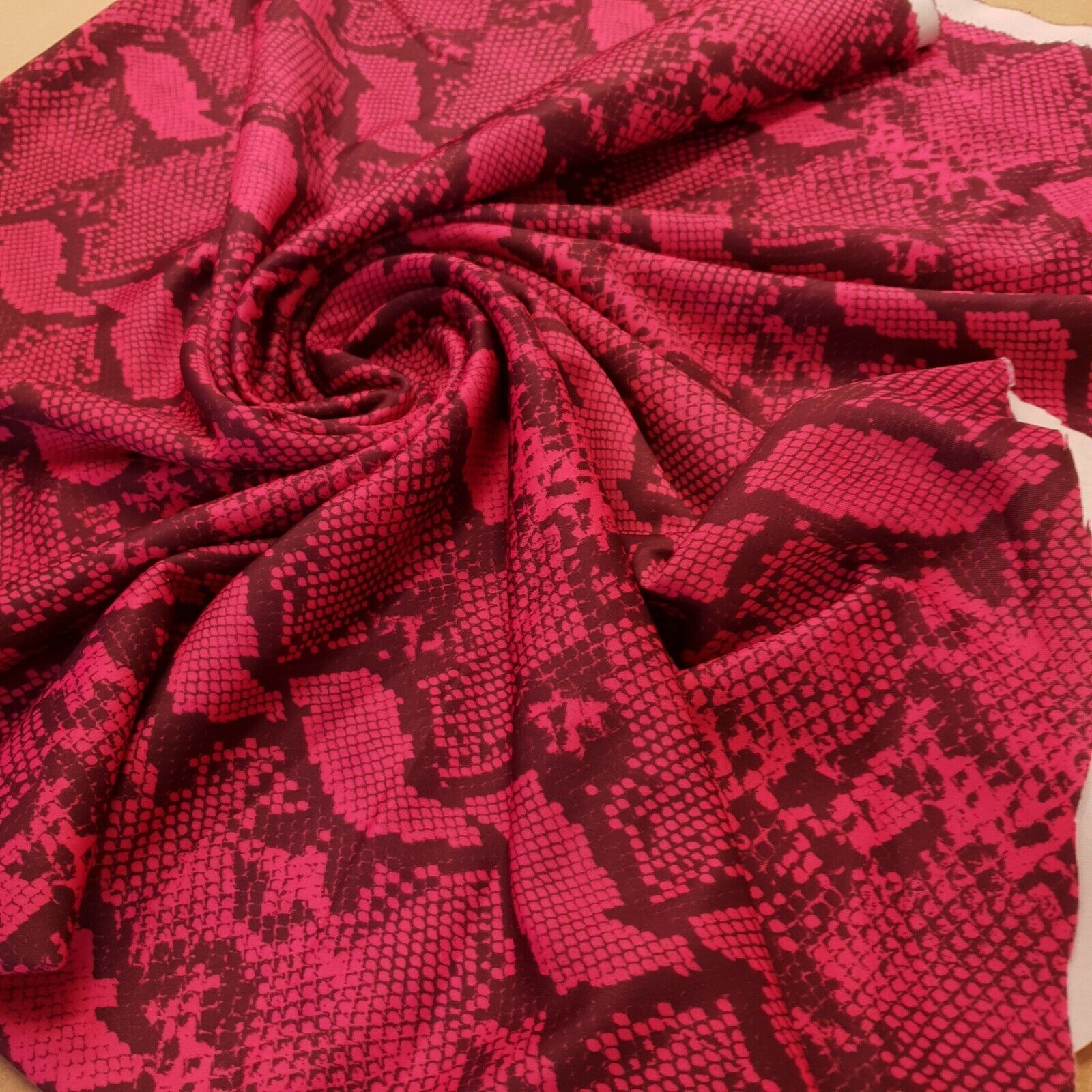 Hot Pink Snake Printed Plain Scuba Fabric - T9 Fabrics