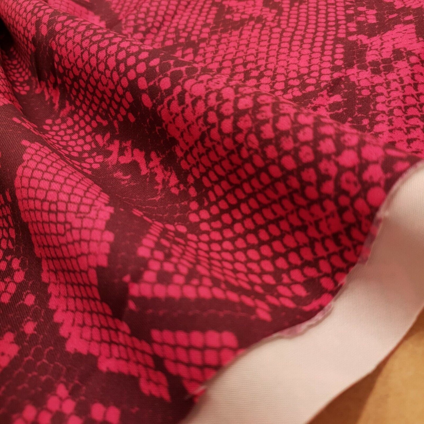 Hot Pink Snake Printed Plain Scuba Fabric - T9 Fabrics