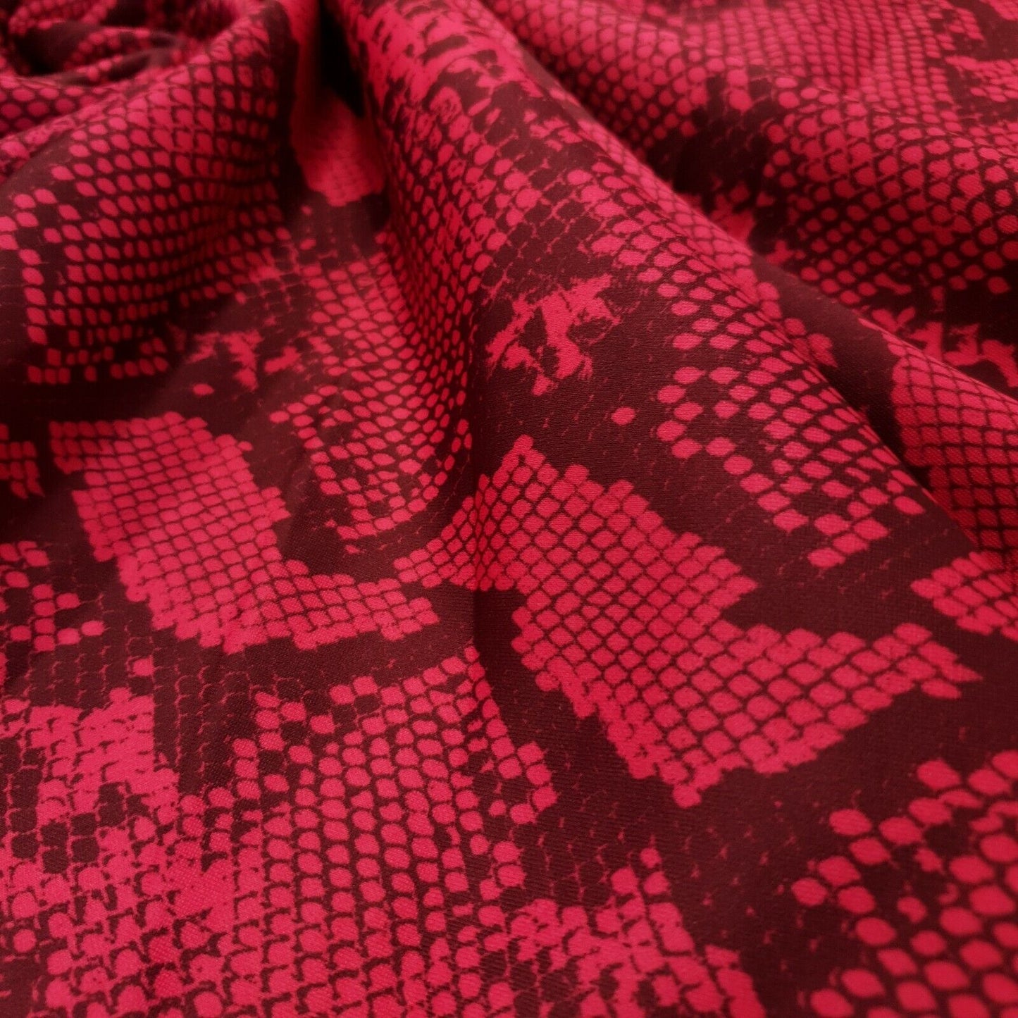 Hot Pink Snake Printed Plain Scuba Fabric - T9 Fabrics