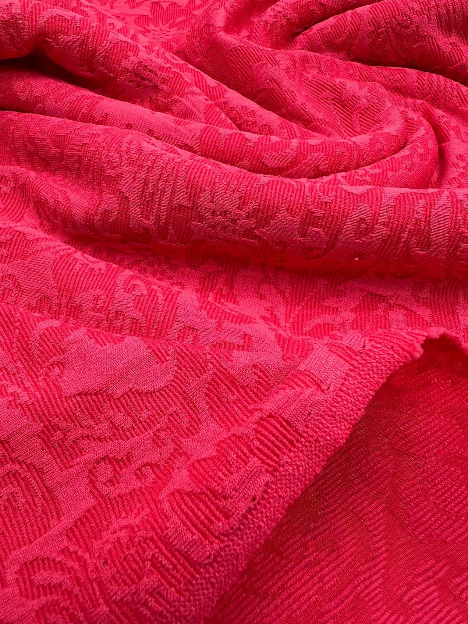 Hot Pink Textured Jacquard 2 Way Stretch Fabric - T9 Fabrics