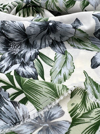 Ivory Blue Leaf Floral Lightweight Non Stretch Woven Fabric - T9 Fabrics