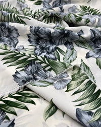 Ivory Blue Leaf Floral Lightweight Non Stretch Woven Fabric - T9 Fabrics