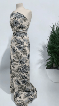 Ivory Blue Leaf Floral Lightweight Non Stretch Woven Fabric - T9 Fabrics