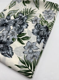 Ivory Blue Leaf Floral Lightweight Non Stretch Woven Fabric - T9 Fabrics