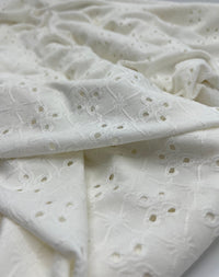 Ivory Broderie Anglaise Stretch Fabric 4 Way Stretch Fabric - T9 Fabrics