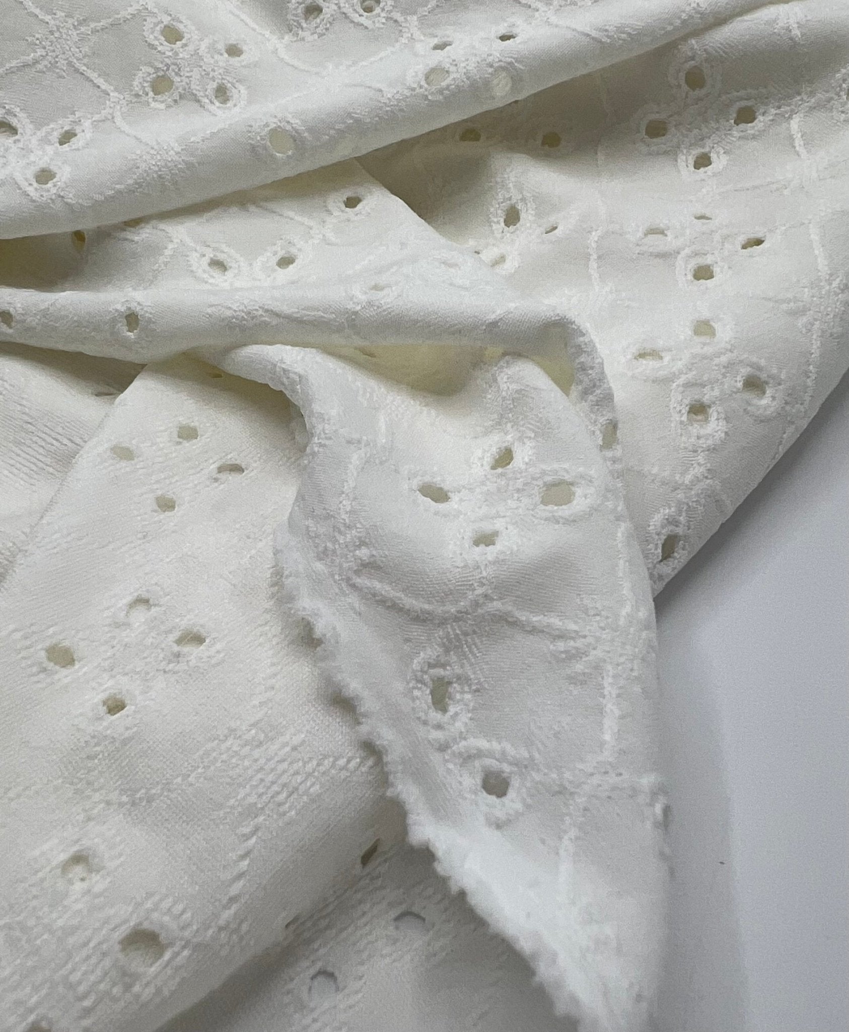 Ivory Broderie Anglaise Stretch Fabric 4 Way Stretch Fabric - T9 Fabrics