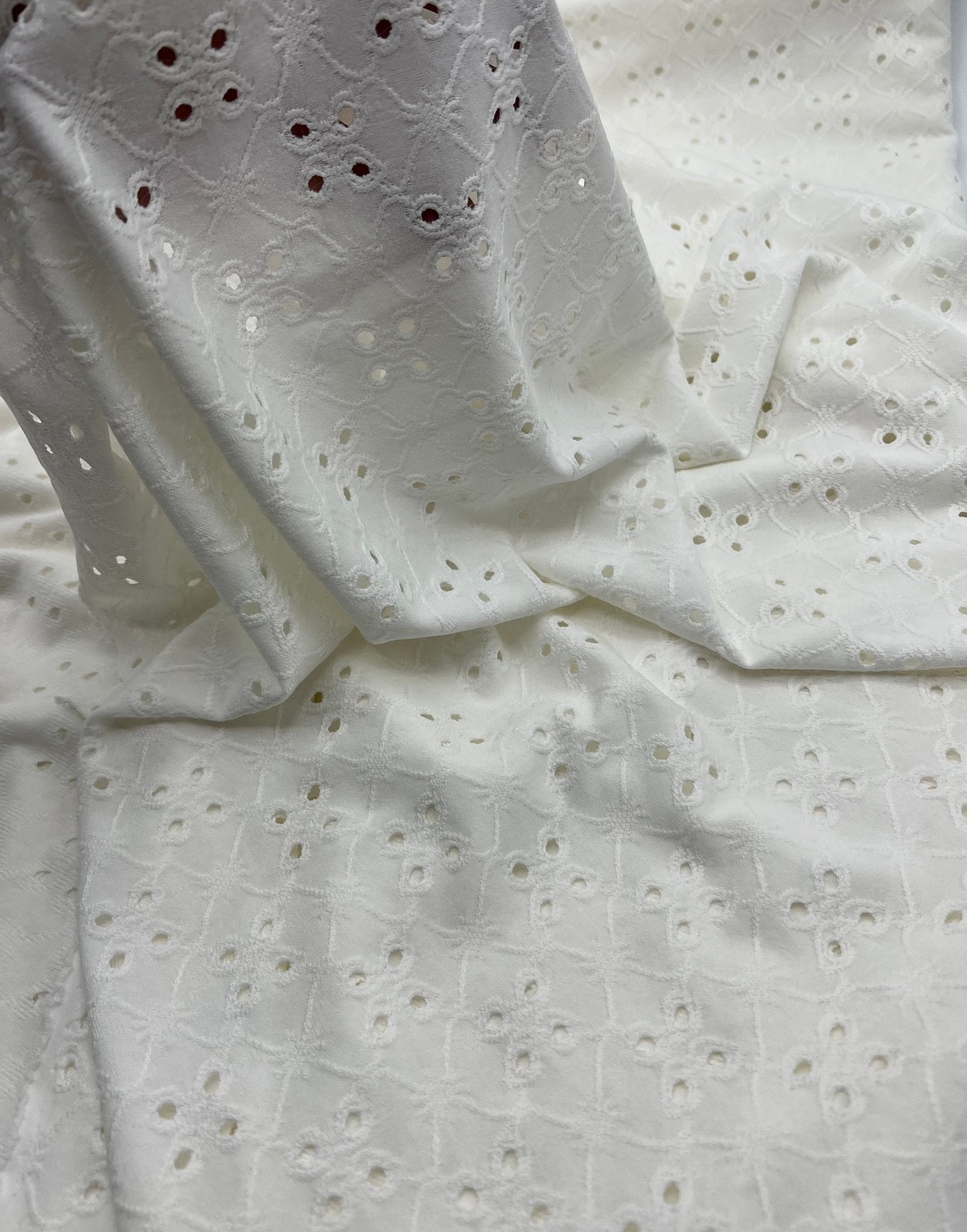 Ivory Broderie Anglaise Stretch Fabric 4 Way Stretch Fabric - T9 Fabrics