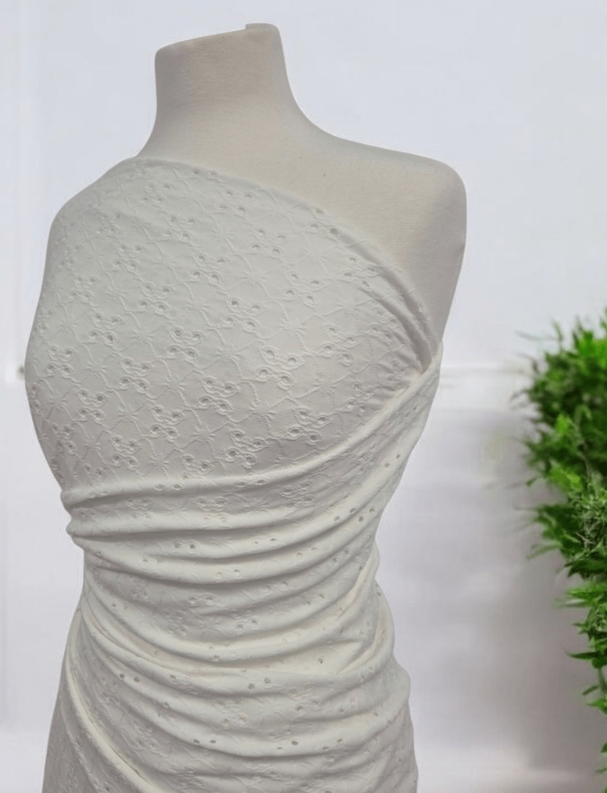 Ivory Broderie Anglaise Stretch Fabric 4 Way Stretch Fabric - T9 Fabrics
