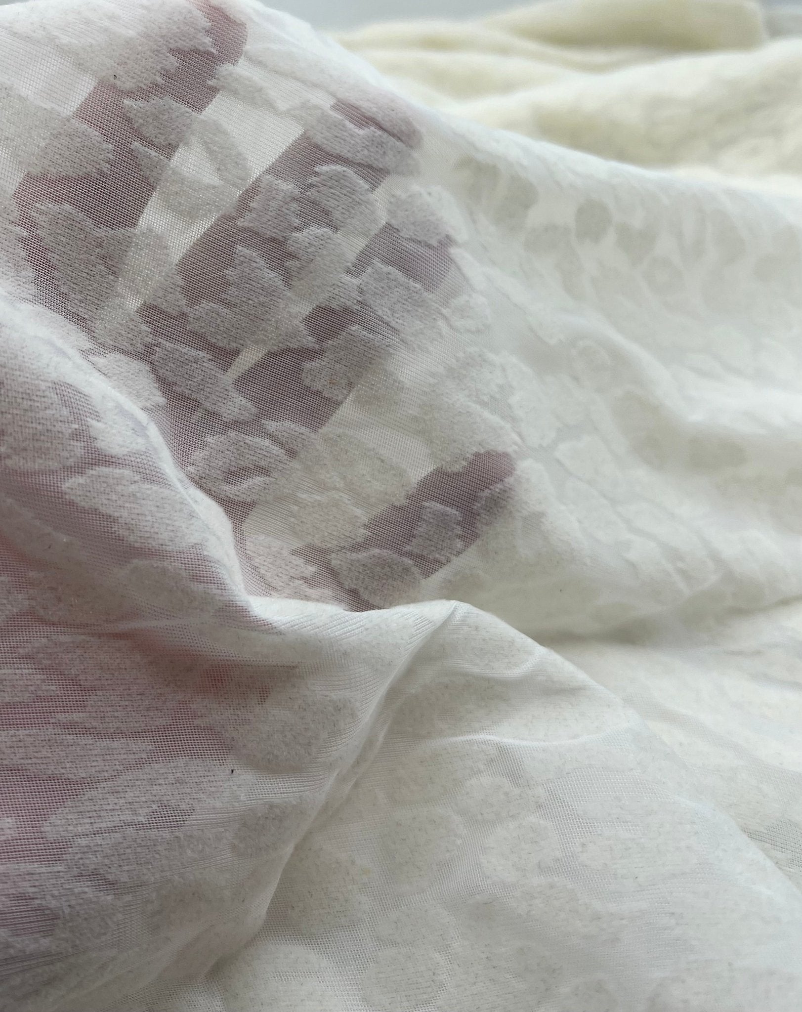 Ivory Cream Animal Embossed Mesh Fabric 2 Way Stretch - T9 Fabrics
