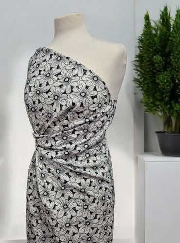Ivory Embroidered Floral Lightweight Non Stretch Woven Fabric - T9 Fabrics