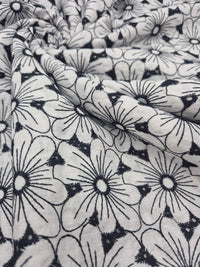 Ivory Embroidered Floral Lightweight Non Stretch Woven Fabric - T9 Fabrics