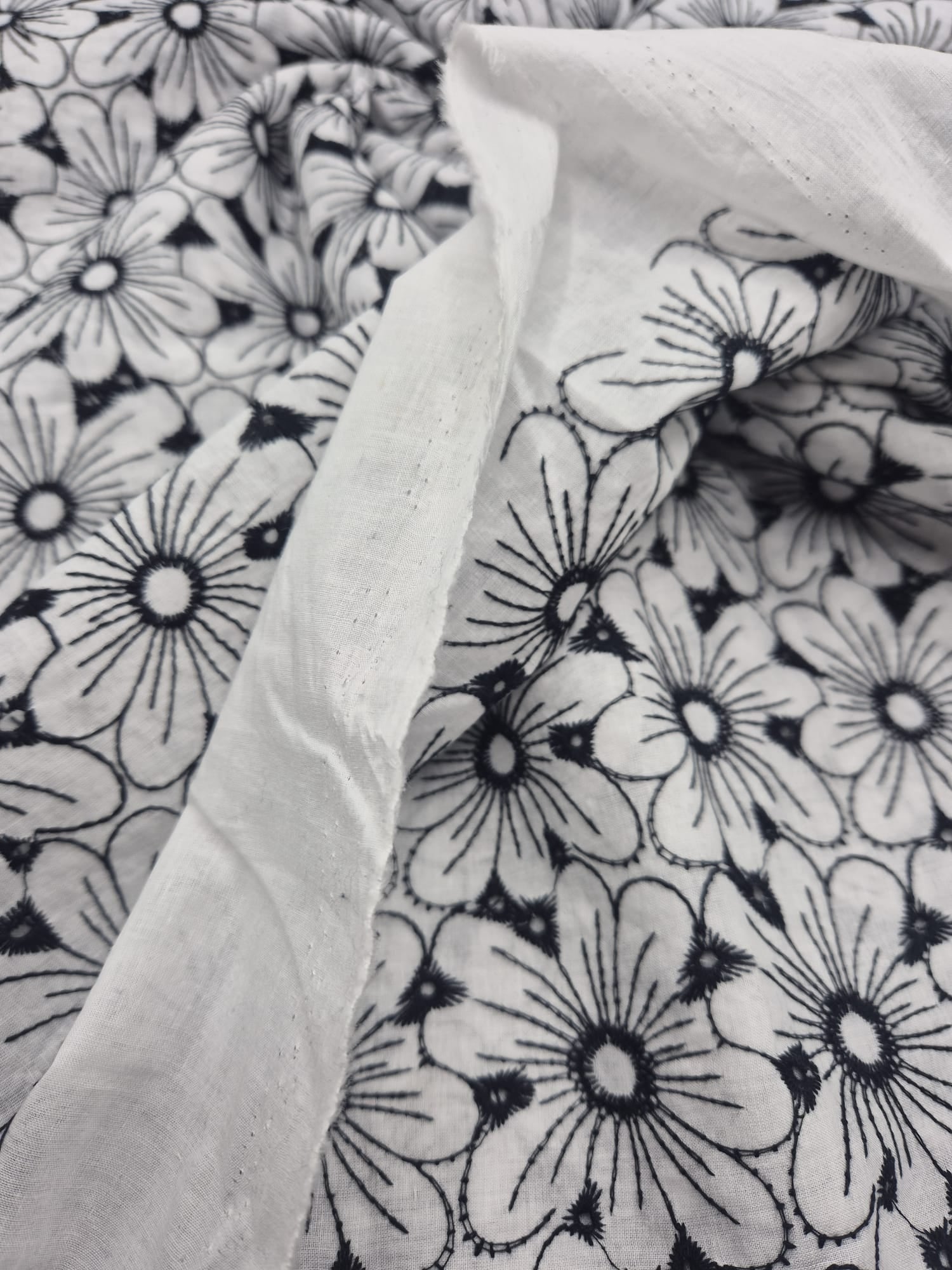 Ivory Embroidered Floral Lightweight Non Stretch Woven Fabric - T9 Fabrics