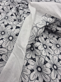 Ivory Embroidered Floral Lightweight Non Stretch Woven Fabric - T9 Fabrics