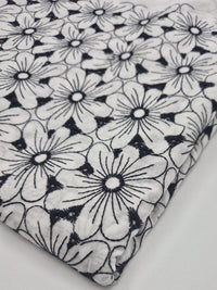 Ivory Embroidered Floral Lightweight Non Stretch Woven Fabric - T9 Fabrics