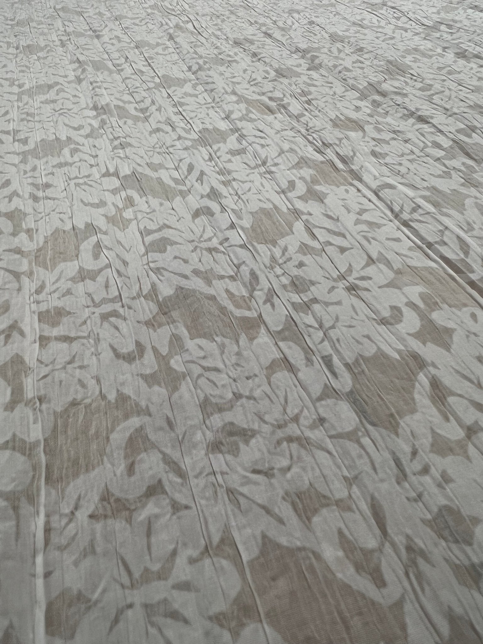 Ivory Floral Crinkled Lightweight Non Stretch Woven Fabric - T9 Fabrics
