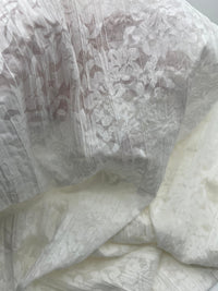 Ivory Floral Crinkled Lightweight Non Stretch Woven Fabric - T9 Fabrics